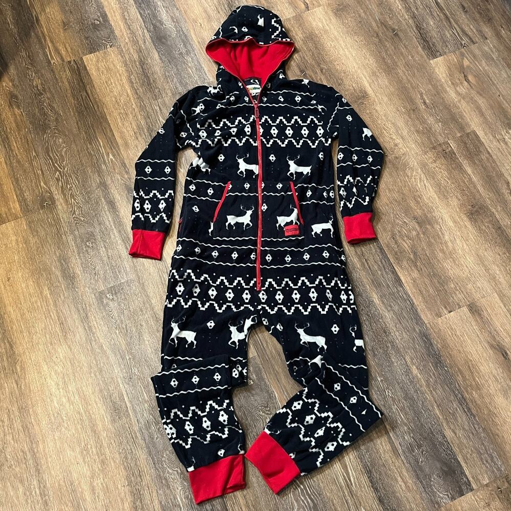 Tipsy Elves Adult Hooded Pajamas Full Zip Navy Christmas Mens Large Pjs